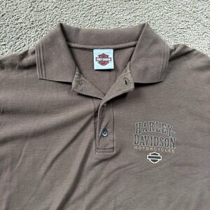 Vintage Harley Davidson Polo Shirt Men's Extra Large Brown Faded Y2K Grunge